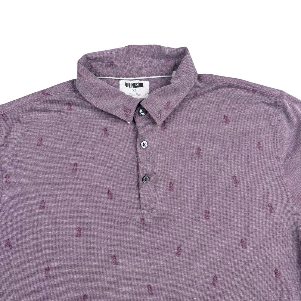 Linksoul Mens XL Purple Pineapple Print Golf Polo Shirt LS1380 Short Sleeve